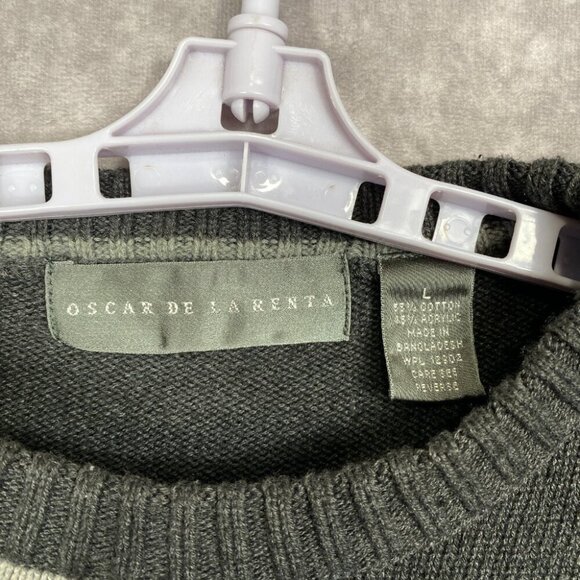 Oscar De La Renta Sweater Mens Large Gray Colorblock Geometric Knit Crewneck - Picture 5 of 8